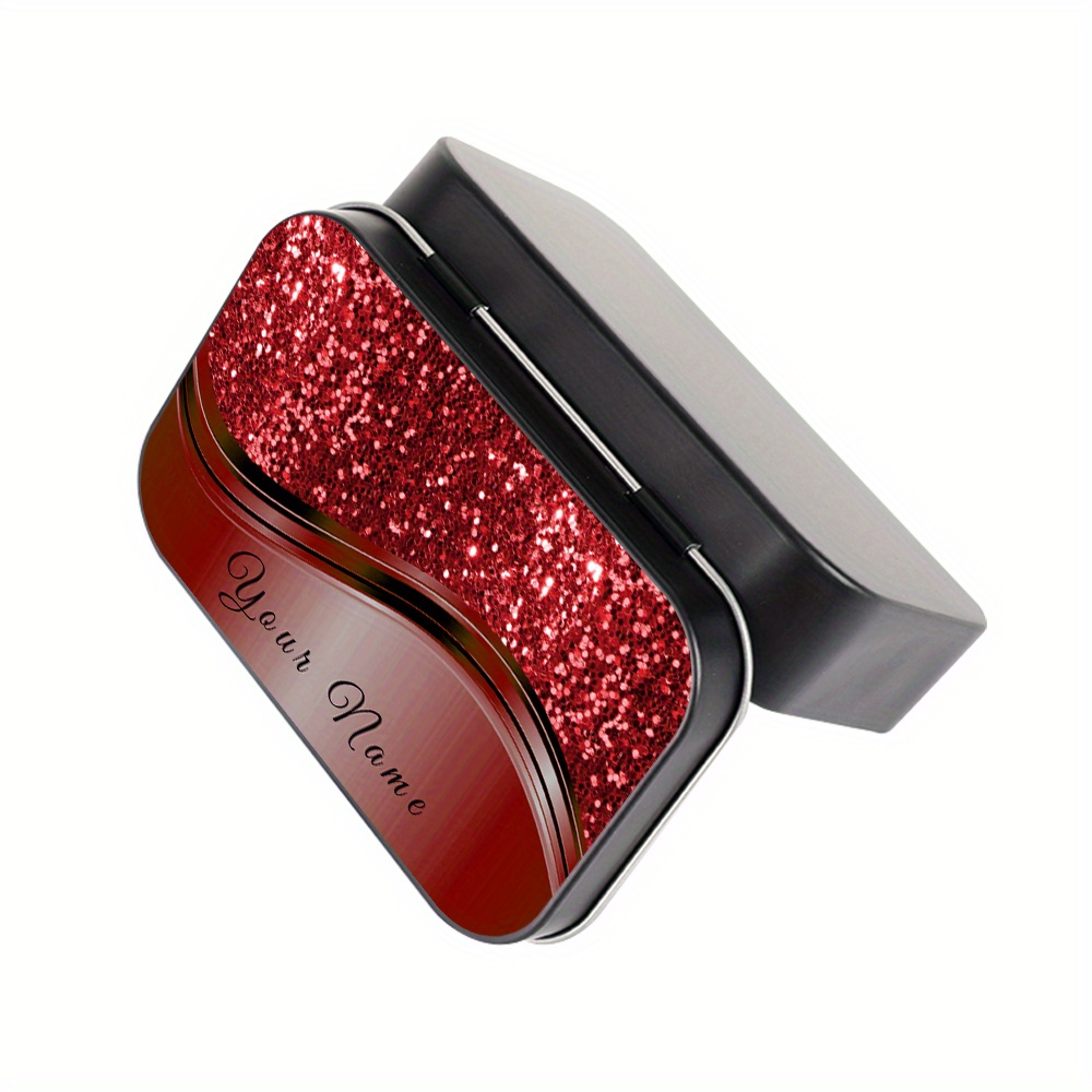 Personalized Glitter Name Text Metal Hinged Tin Box