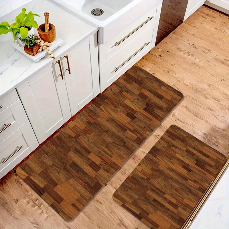 

1pc Wooden Plank Pattern Mat, Rug For , Bathroom, , , , , - Polyester,