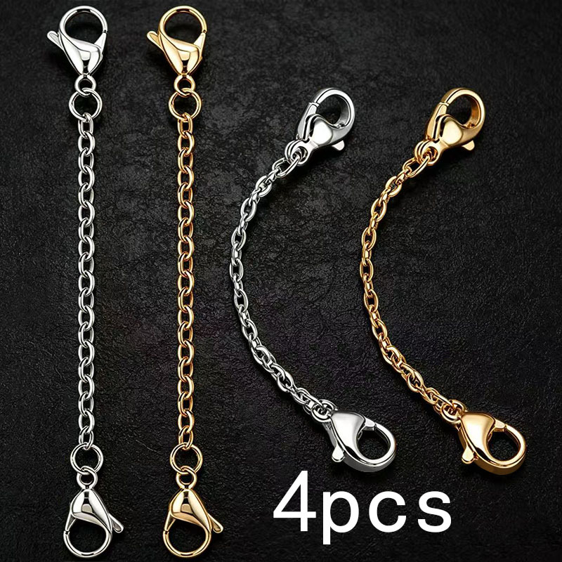 TEMU 4pcs, 6pcs 18k Gold Plated Tarnish-resistant Stainless Steel Double-end Lobster Clasps With Tail Chain Extension Chain Adjustment Chain For
