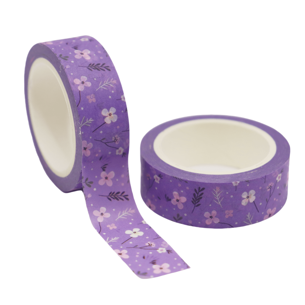 TEMU 1 Roll Spring Theme Washi Tape, 393.7 Inches Long, 15mm Wide, Purple Small Flowers And , Non-waterproof Paper Material, With Surface