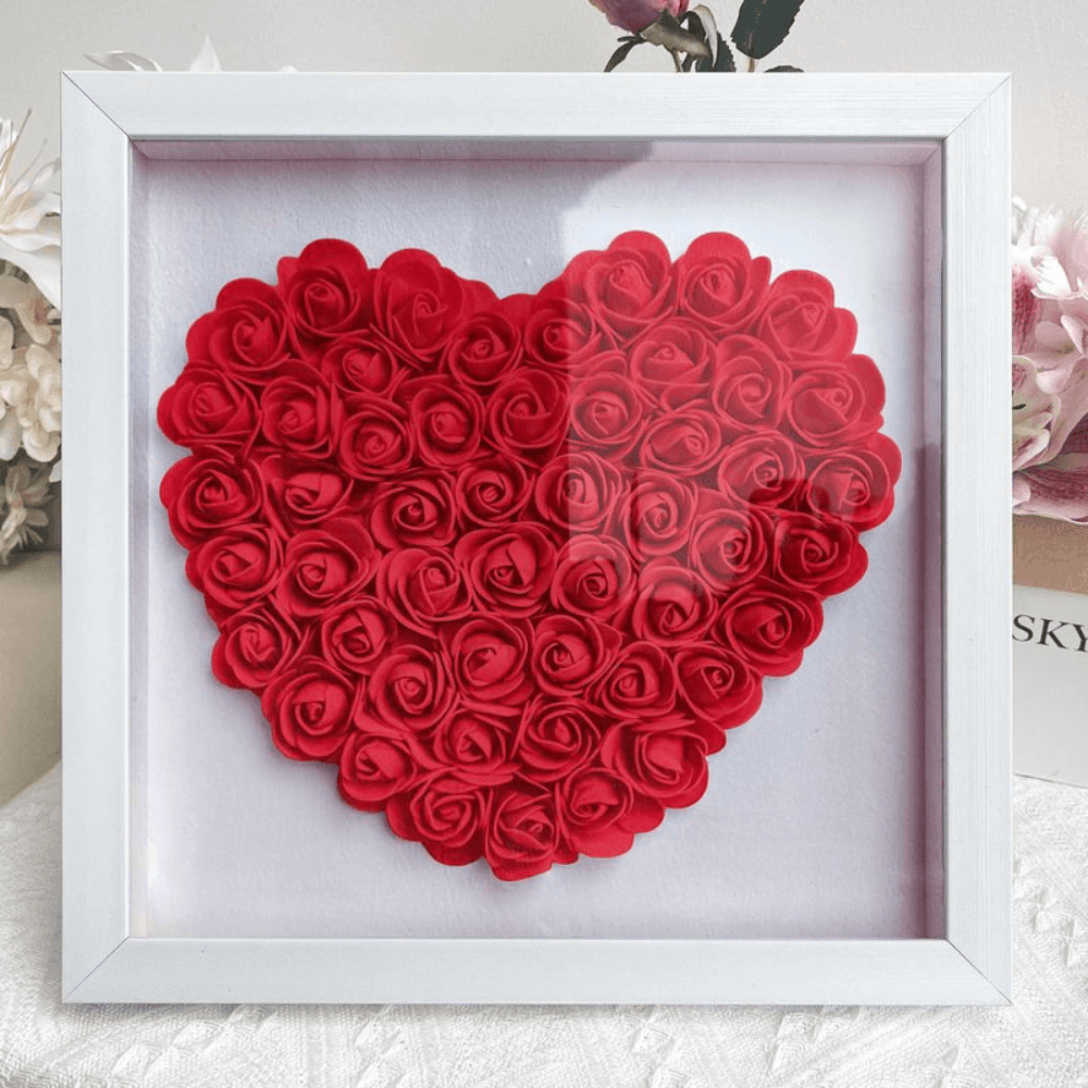 TEMU Personalized Mother's Day Keepsake - Custom 2-8 Names Eternal Rose Shadow Box With Holding Family Hands Design, Heart-shaped Frame Art - Love