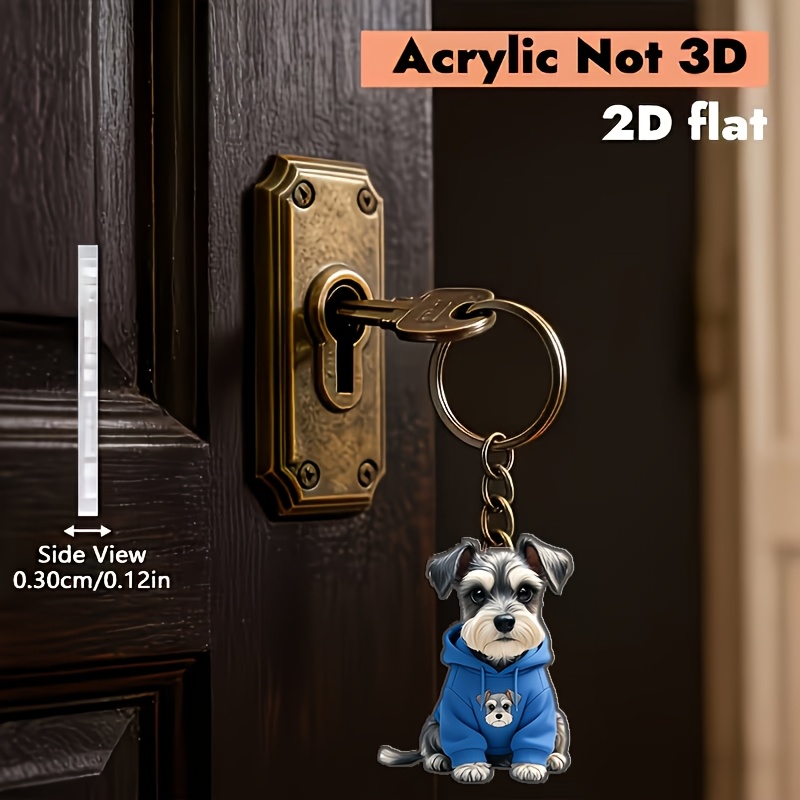 TEMU Llavero de Perro Schnauzer Lindo con Sudadera Azul, 1 Pieza, Diseño Acrílico 2D. Llavero Versátil y Decoración para Anillos de Llaves, Adecuado