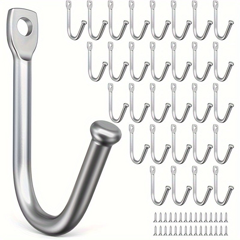 E-shop 60 Stück, Metall-Wandhaken mit 30 Kleiderbügeln 30 Schrauben, strapazierfähige silbrige Haken für Handtücher, Schlüssel, Kaffeetassen, Hüte,