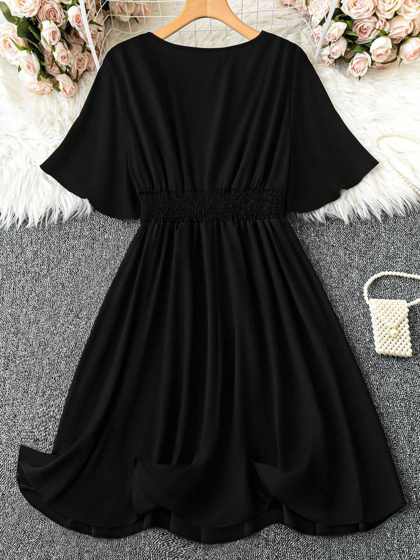 green emerald velvet dress Black Cotton Flax Knee Length Princess Line Dress 26