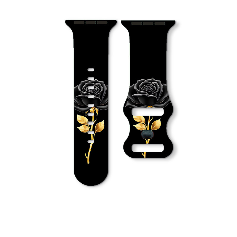 TEMU Compatible With Iwatch/for Watch Replacement Watch Band 38mm/40mm/41mm/42mm/44mm/45mm/49mm | Sparkling Black Rose 2d Printed Pattern Women's