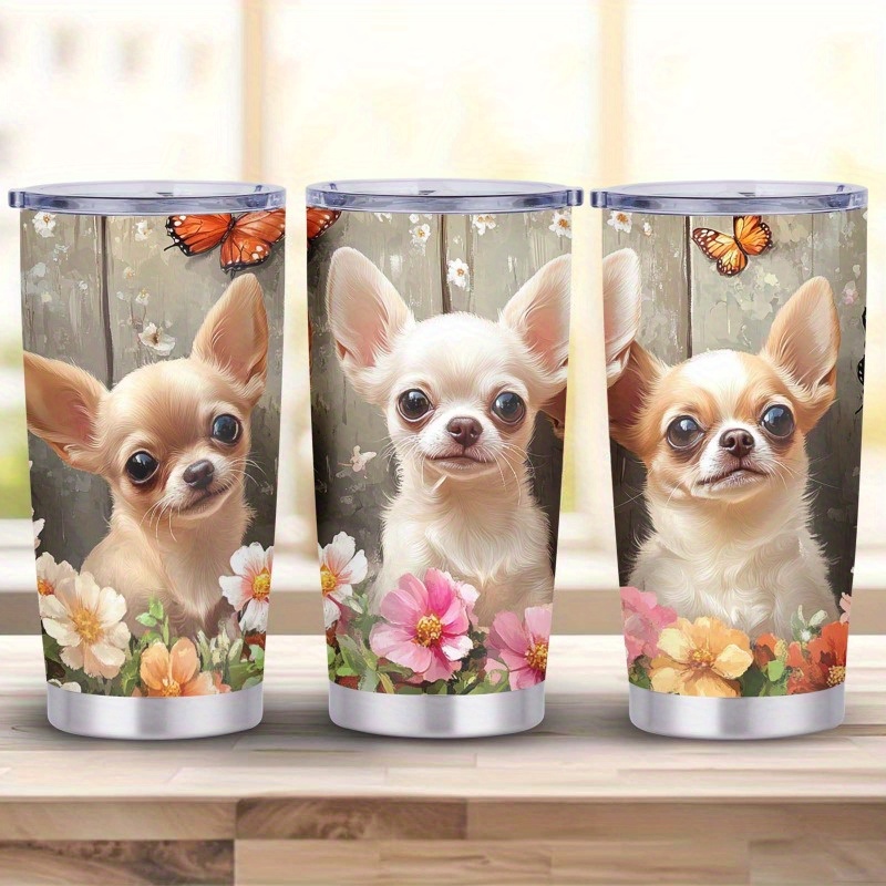 TEMU 20oz Stainless Steel Insulated Tumbler With Cute Chihuahua & - Double-walled, Reusable, Hand Wash Only - Perfect Gift For Teachers, ,