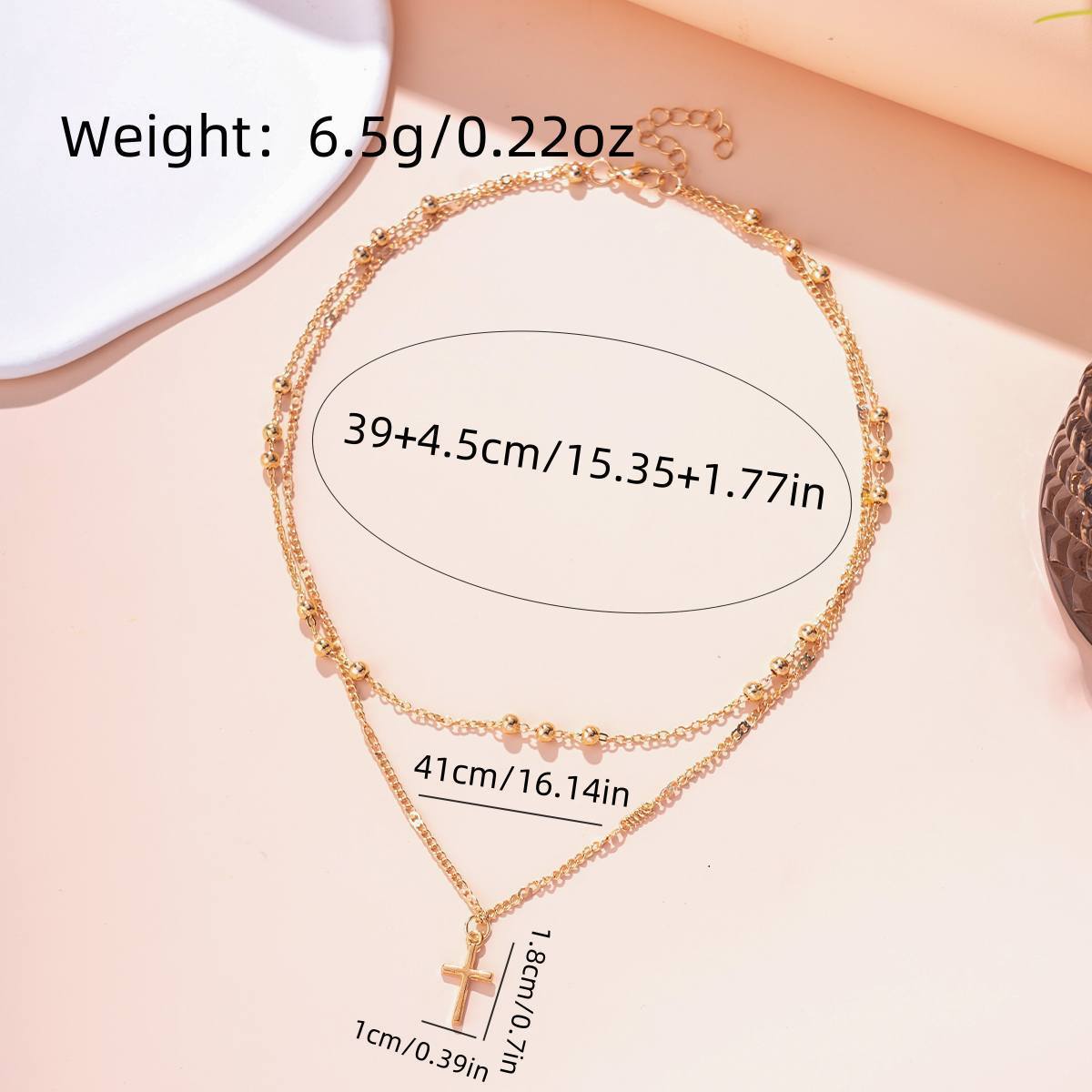 Plated Double-Layer Cross Pendant Necklace — Retro Layered Design