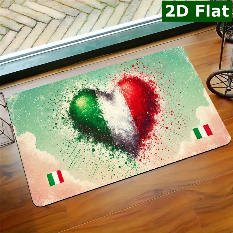 E-shop Rechteckige Fußmatte ., Italienische Herzflagge, Willkommensmatte, Rutschfeste, leicht zu reinigende Eingangsmatte, für
