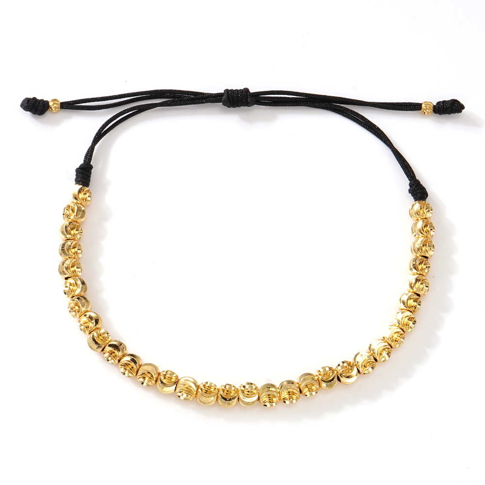 TEMU 1pc Pulsera de Cuerda de Joyería Negra con Cuentas Facetadas Doradas de Lujo Retro, Pulsera de Cuentas de para Mujer, Diseño de Ajustable,