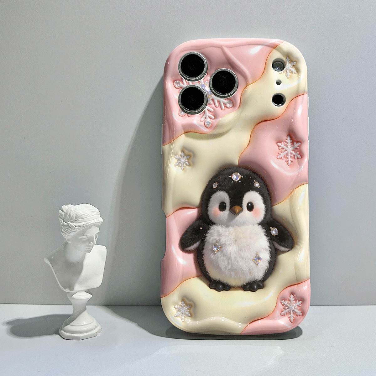 phone case 2d plane   protection drop and scratch resistant phone cases suitable for iphone17 16 15 14 13 12 11 8 7 x     plus cute penguin   with s on a pastel background