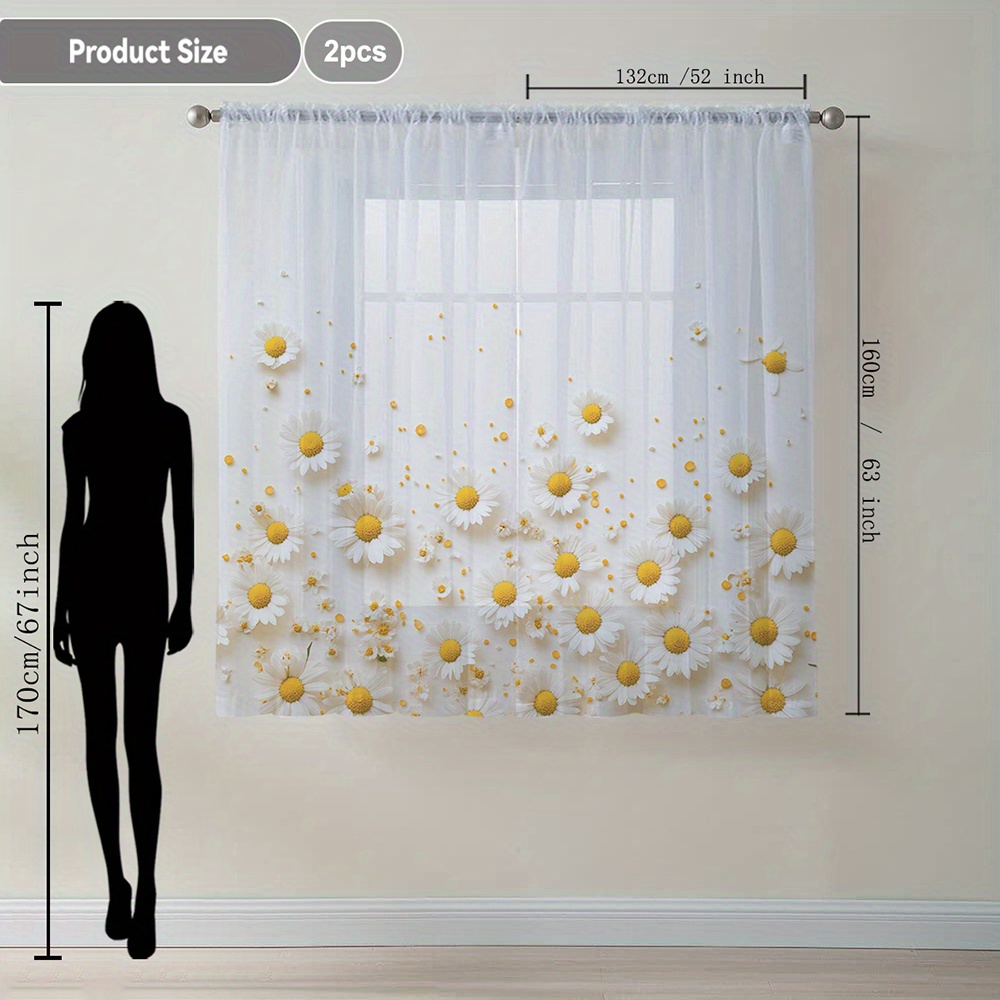 TEMU 2pcs Element Printed Home Decor Sheer Curtains, Flowing Window Curtains Suitable For Kitchen, Cafe, Restaurant, Balcony, Garden, Bedroom