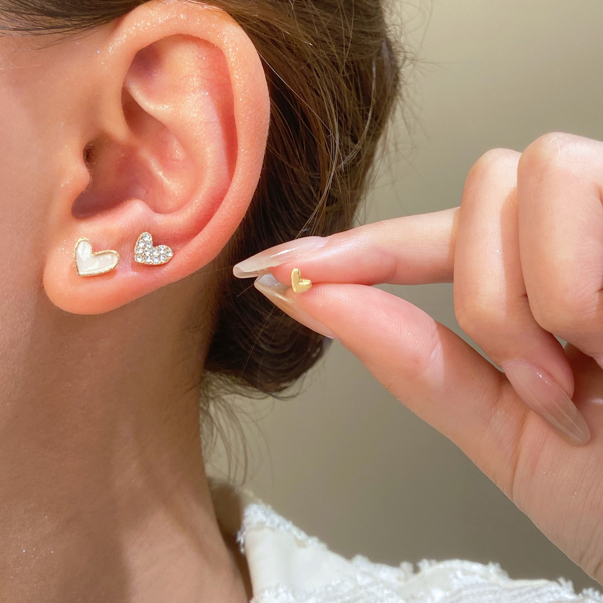 Heart Shaped Stud Earrings Set - 3pcs Sweet And Stylish Earring Collection