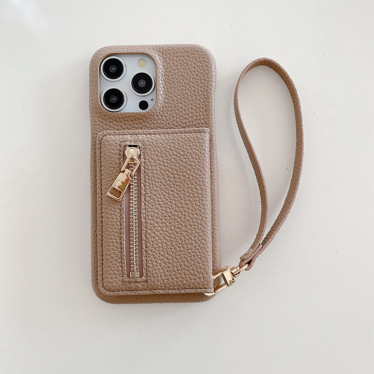 TEMU Texture Makeup Mirror Card Slot Short Strap Coin Storage Bag Fashion Synthetic Leather Phone Case For Iphone 17 Air 16 Pro Max 15 14 13 12 11