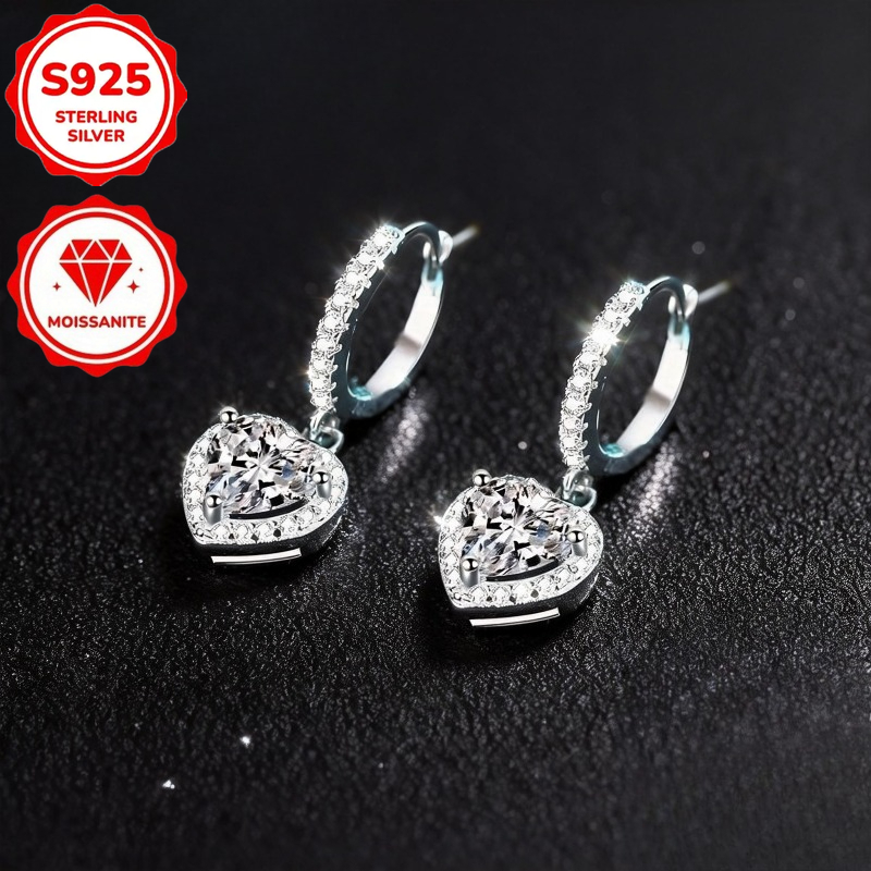 TEMU A Pair Of Elegant 925 Sterling Silver Heart-shaped Earrings | French With Moissanite Inlay And Hollow , Suitable For Daily Wear And Gift Giving,