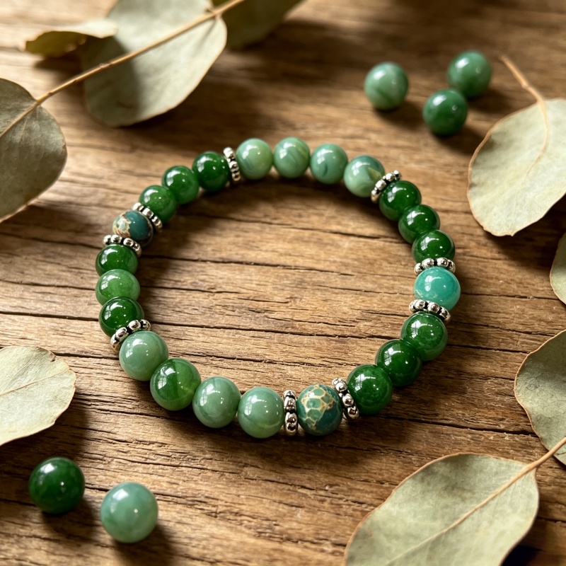 Green Flowery Chalcedony Wealth Bracelet, Gift for Confidence