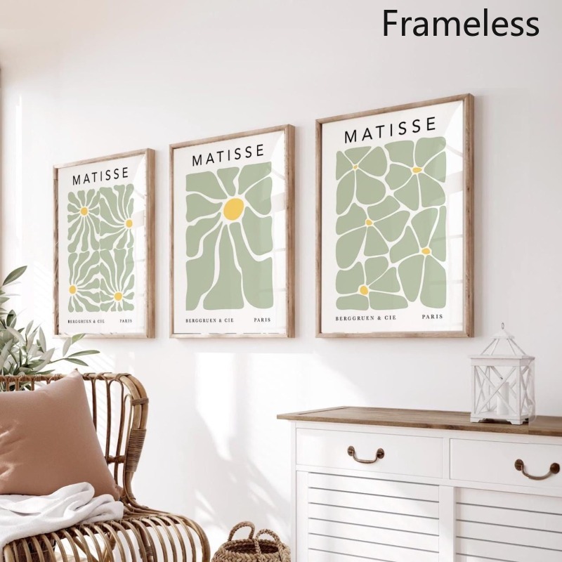 TEMU 2d Flat, 3pcs Matisse Botanical Wall Art Prints - Minimalist Modern Vertical Frameless Suitable For Living Room, Bedroom, Office Decor, Light
