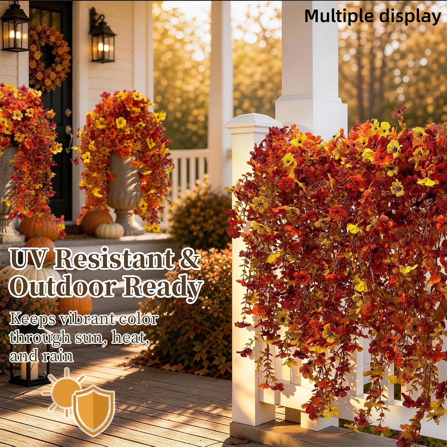 TEMU 2pcs Large Outdoor Autumn Decor Fake Chrysanthemum Hanging Flowers, Artificial Hanging , Fake Chrysanthemums For Outdoor Planters, Uv Resistant