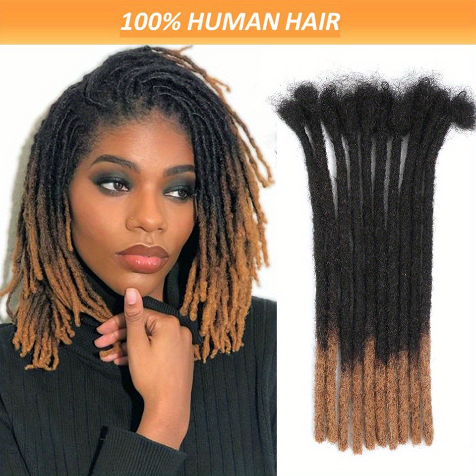 TEMU Extensions de dreadlocks en cheveux humains - Entièrement faites à , dreadlocks pour toutes les races, #1B/30, 10 mèches/, largeur de 0,6 cm