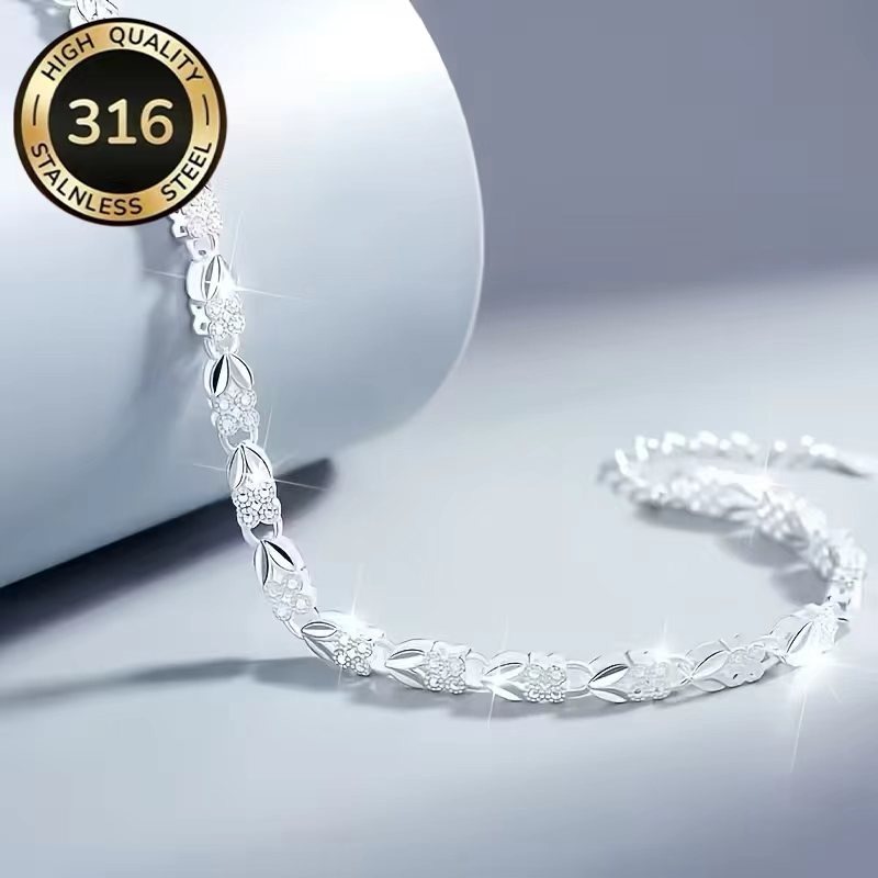 TEMU Bracelet hypoallergénique en acier inoxydable 316 | Surface argentée, style de luxe léger et facile à pour femmes, élégant, adapté aux occasions