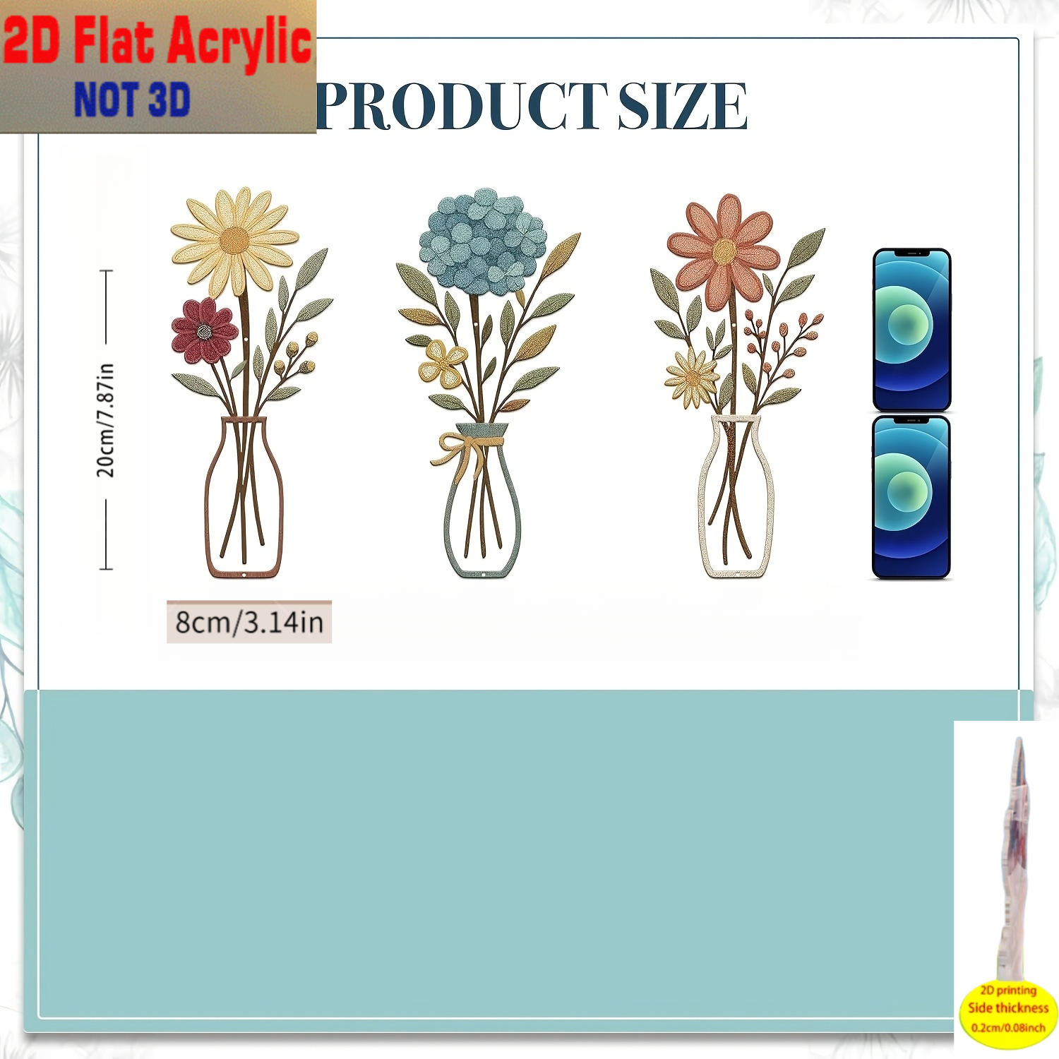 TEMU 2d Plane, 3pcs Set Of Rural Pastoral Style Acrylic Floral Wall Decoration, Suitable For Bedrooms, Living Rooms, Bathrooms, Restaurants, Bohemian