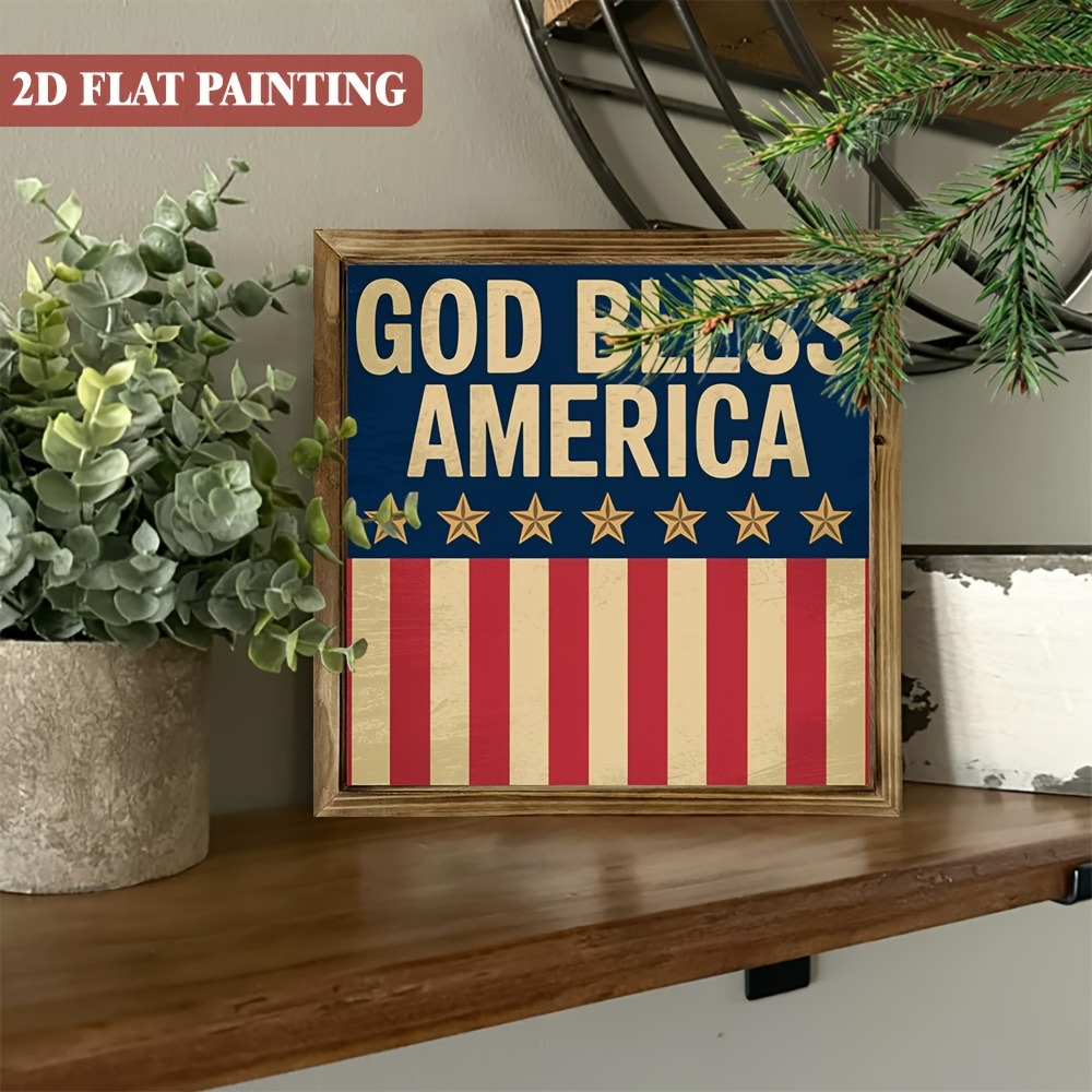 Vintage God Bless America Wooden Plaque 4th of July USA Patriotic