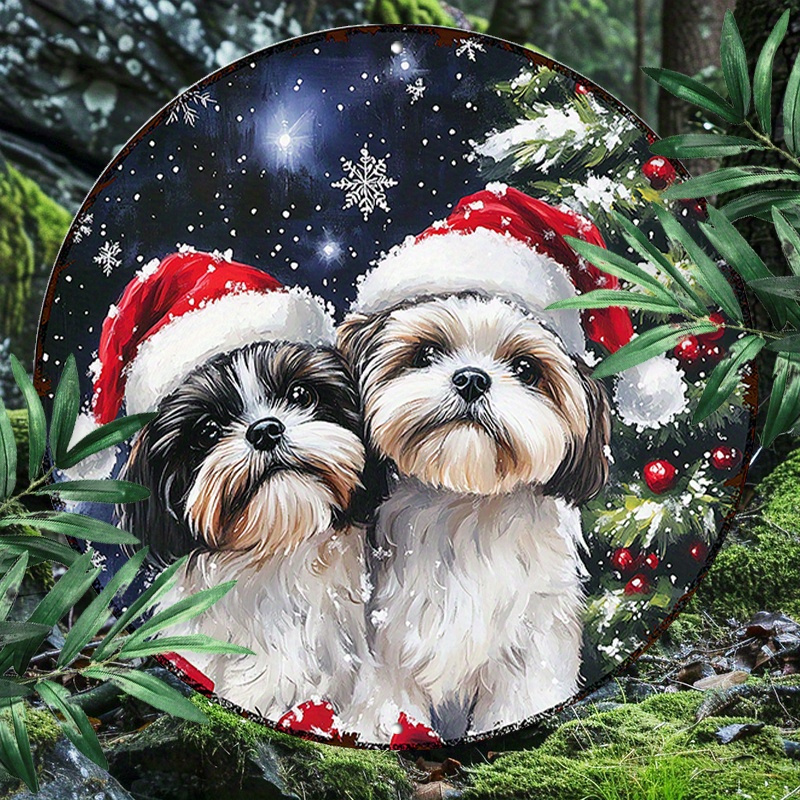 

1pc Aluminum Christmas , 8x8inch Round Metal Shih Tzu , & Rustproof 2d & For , Christmas Aluminum