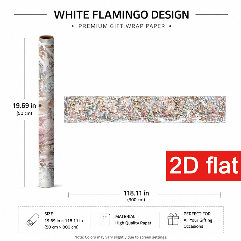 TEMU 2D-Flach 1 Rolle 50x300cm (19,7x118,1in) Stilvolles Weihnachtsgeschenkpapier für die Winterferien, Geschenkverpackung mit bezaubernden Mäusen in