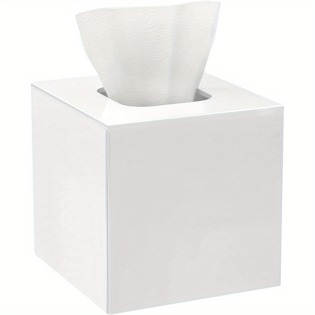 2 in 1 acrylic tissue box cover dryer sheet mask holder with magnetic bottom space saving bathroom organizer compact square   51x5 51x5 91in for home   white compatible with standard tissues bathroom storage office accessory minimalist style durable construction small   modern organizer sturdy construction home organizers Product details 5
