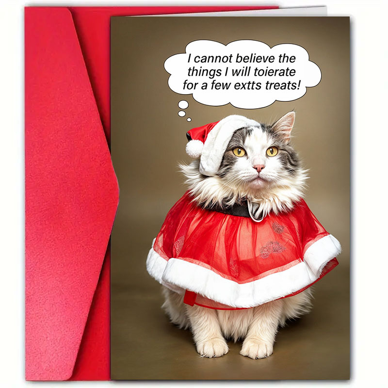 

1pc Wishes Christmas Greeting , Humorous Cat , Universal Greeting For , , Colleagues, 12cm X 18cm,