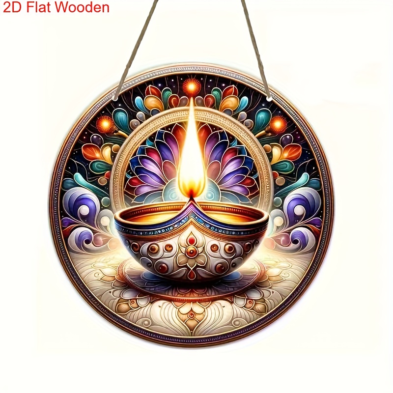 TEMU 2d Flat, [2d Flat] 2d Flat Decorative Painting, Single 2d Flat Decorative Painting, Diwali Decoration, Wooden Hanging Ornament, Art Wall Decor,