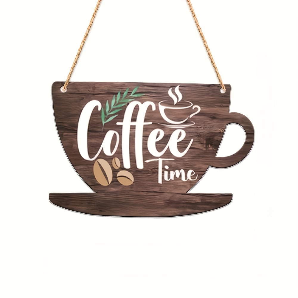TEMU 2d Flat, 2d Printed Cup Wooden Hanging Sign, Holiday Decoration For Cafes And Outdoor Parties, Artistic Hanging Sign Suitable For Festive