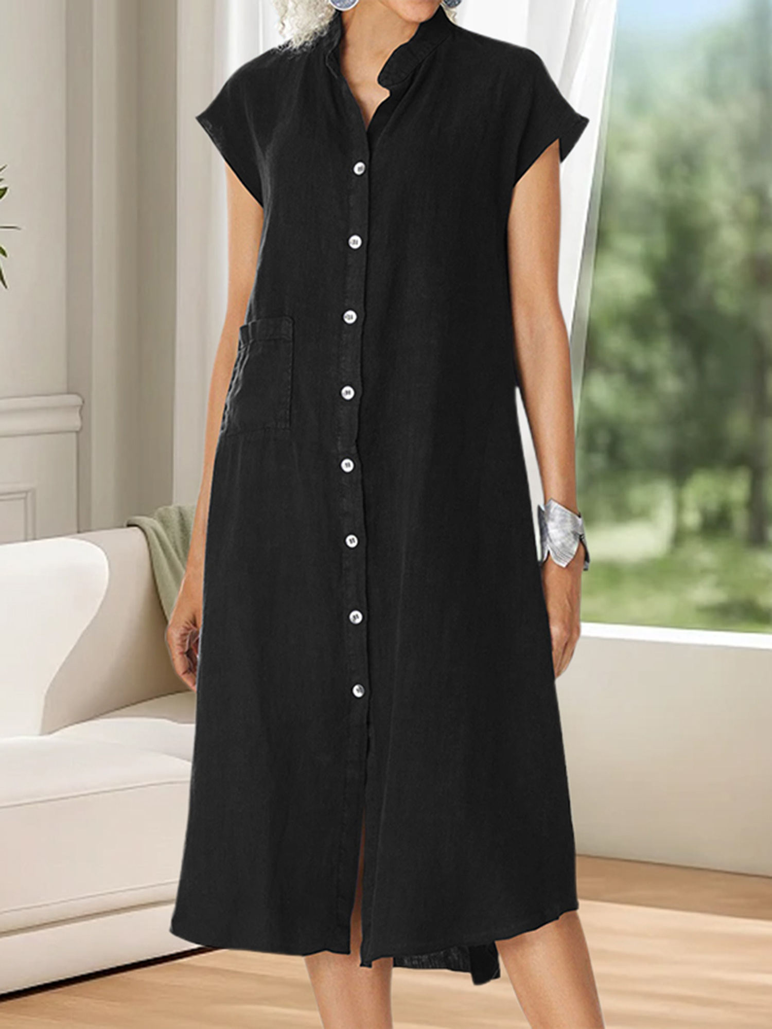womens white solid linen a line dress cap sleeves short - Temu