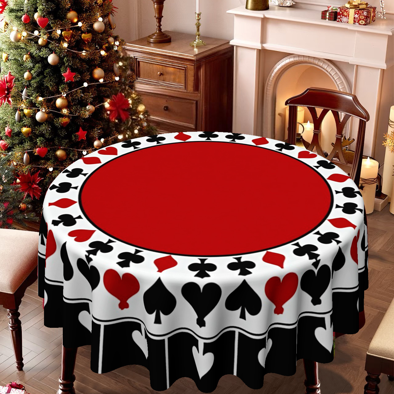 TEMU 1 Nappe, Noël, Pâques, - Nappe Ronde à Thème, Imprimée avec des Cœurs, , Trèfles et Carreaux, Idéale pour les Réunions de Famille, Décoration de