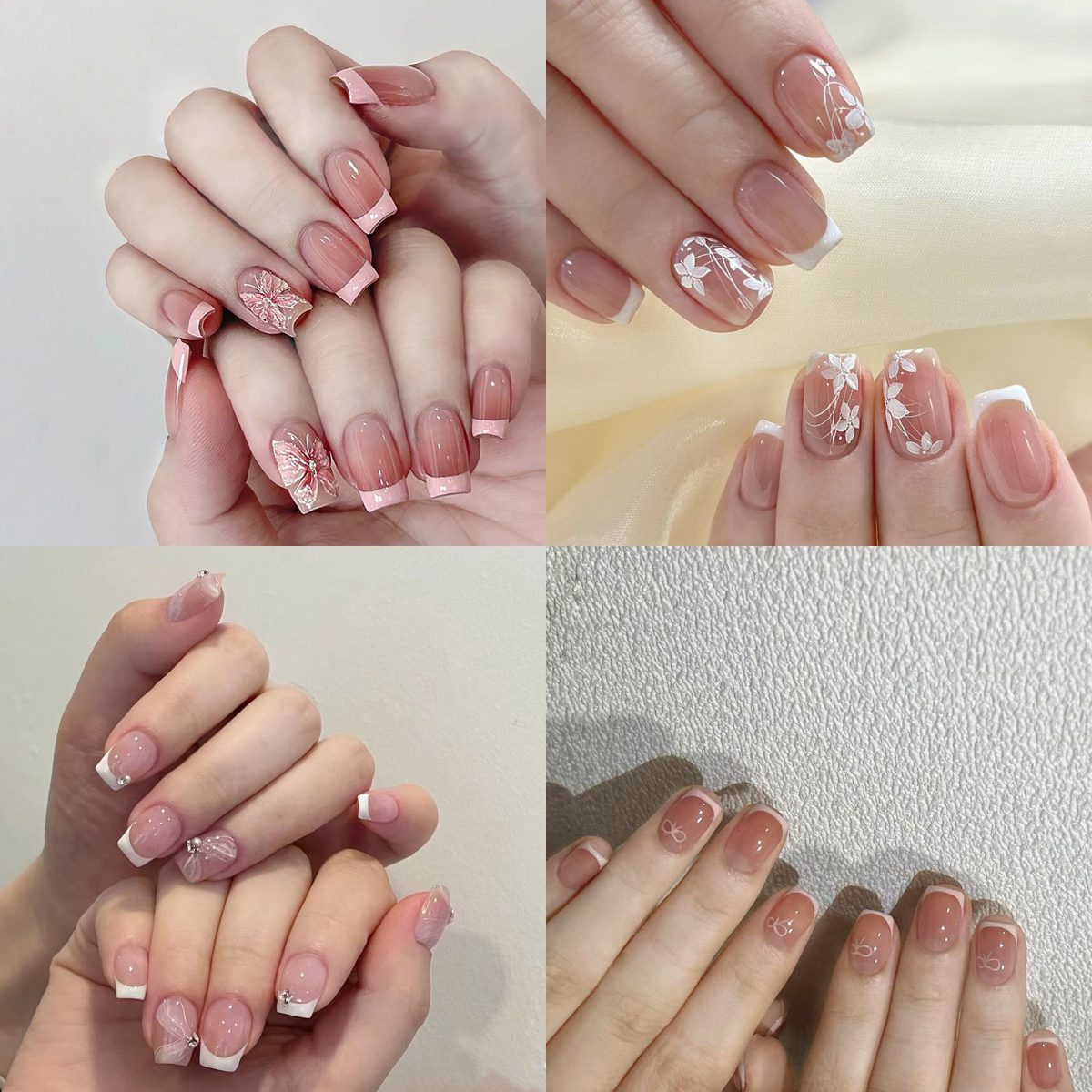TEMU 96pcs 4 Sets Glossy Short Square Press-on Fake Nails With Fashionable , Flower, And Bow Designs