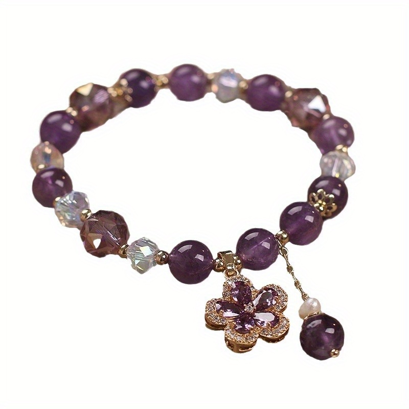 A Women's designed natural amethyst bracelet, featuring irregular crystals and Synthetic Zirconia, with a light luxury minimalist style, suitable for year-round wear.