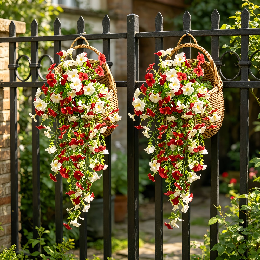 TEMU 4pcs Lifelike Red And White Artificial Hanging Vines With Full, Flowers And Delicate, Natural Foliage. Maintenance-free, Evergreen And