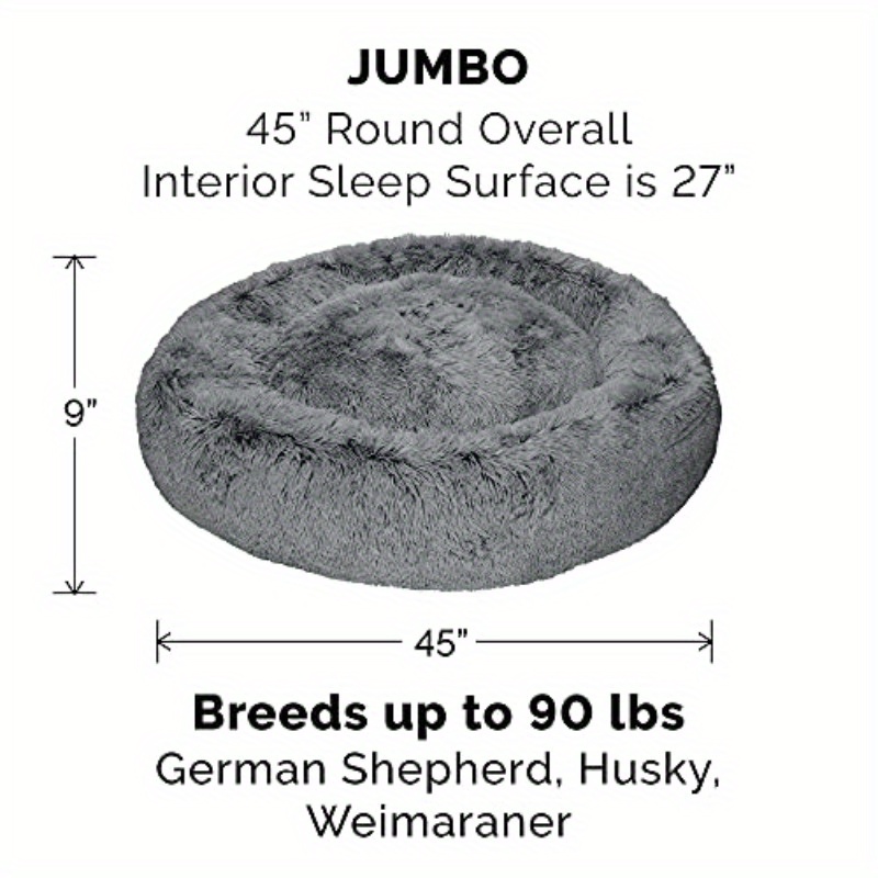 jumbo xl 45   bed extra large donut bed with removable washable cover refillable interior heavy duty cushion for large breeds up to 90 lbs machine washable pet bed for   mastiffs gray large dog bed plush   fur surface Product details 1