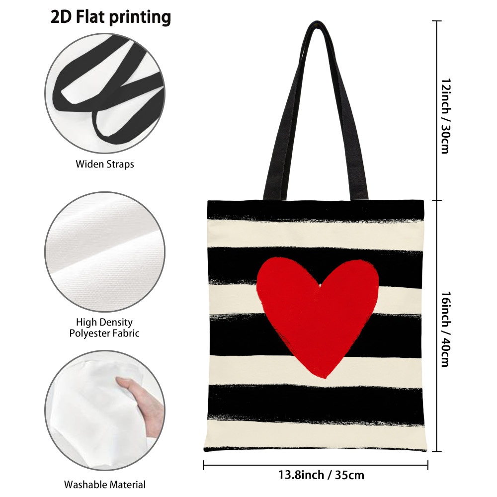 Image of 1pc 2d Flat Printed Valentine's Design Tote Bag, Reusable Grocery Bags With Large Capacity, Foldable And Lightweight Shoulder Bag For Daily , Travel, And Holiday Gifts, Fashionable Unisex Handbag