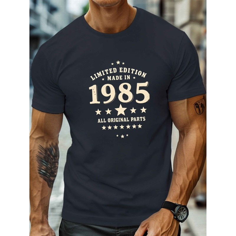 

1985 Print, Men's Round Crew Neck Short Sleeve Tee, Casual T-shirtcasual Comfy Lightweight Top For Summer