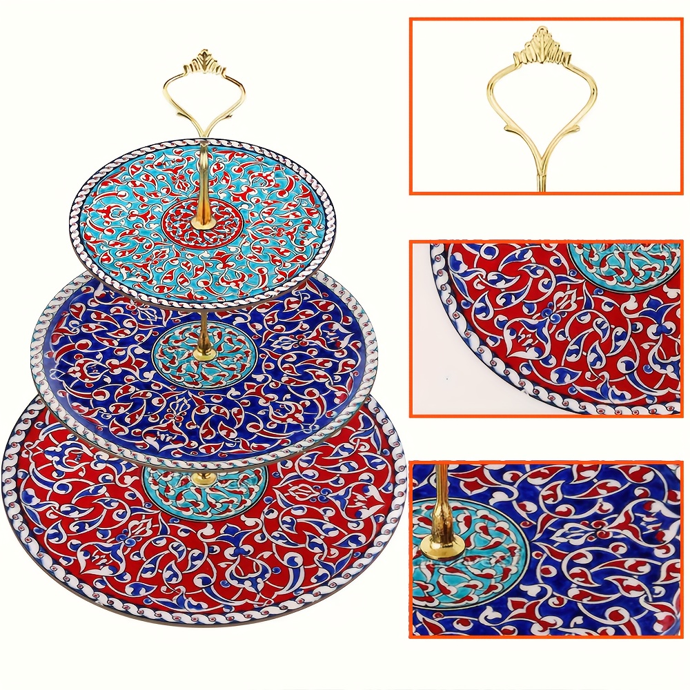 1pc 3-Layer Wooden Display And Serving Tray with Turkish Islamic Art Style Design Patterns, Perfect for Wedding, Birthday, Easter, Thanksgiving, Valentine'S Day, Mother'S Day, Independence Day, Eid Al-Fitr, Christmas