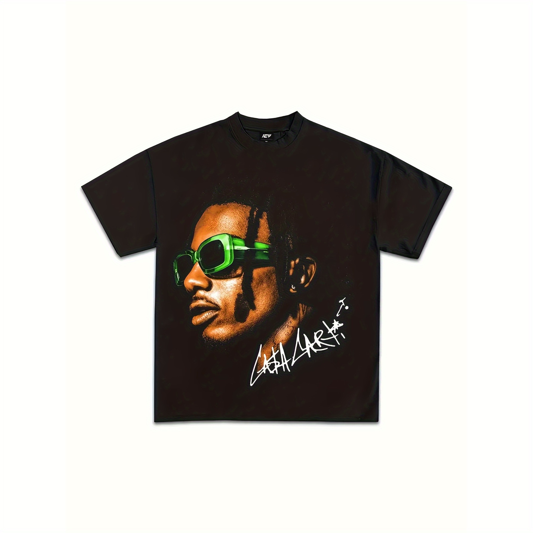 Men's & Women's Playboi Carti Portrait T-Shirt - Heavyweight 180gsm Crew Neck Tee with Signature Green Glasses Graphic - Preshrunk Cotton Shirt for Concerts, Gym, Casual Streetwear - Couples Matching Outfit, Concert Clothing, Trendy Graphic Tee, Durable Fabric