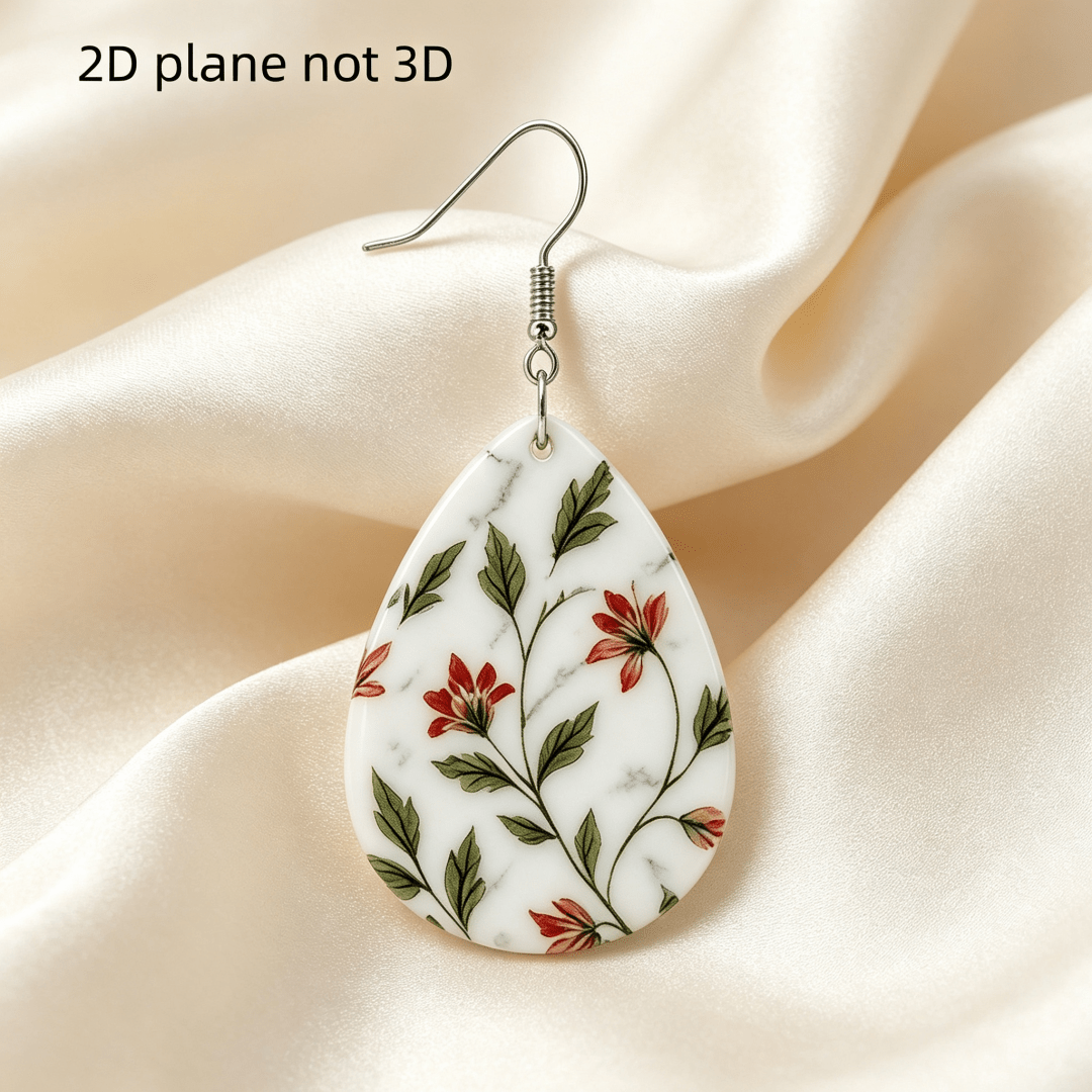 Vintage Floral Teardrop Dangle Earrings, Lightweight Acrylic