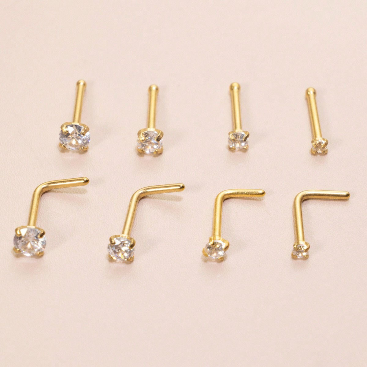 8pcs L Shape Nose Rings & Bone Nose Studs Set, 304 Stainless Steel