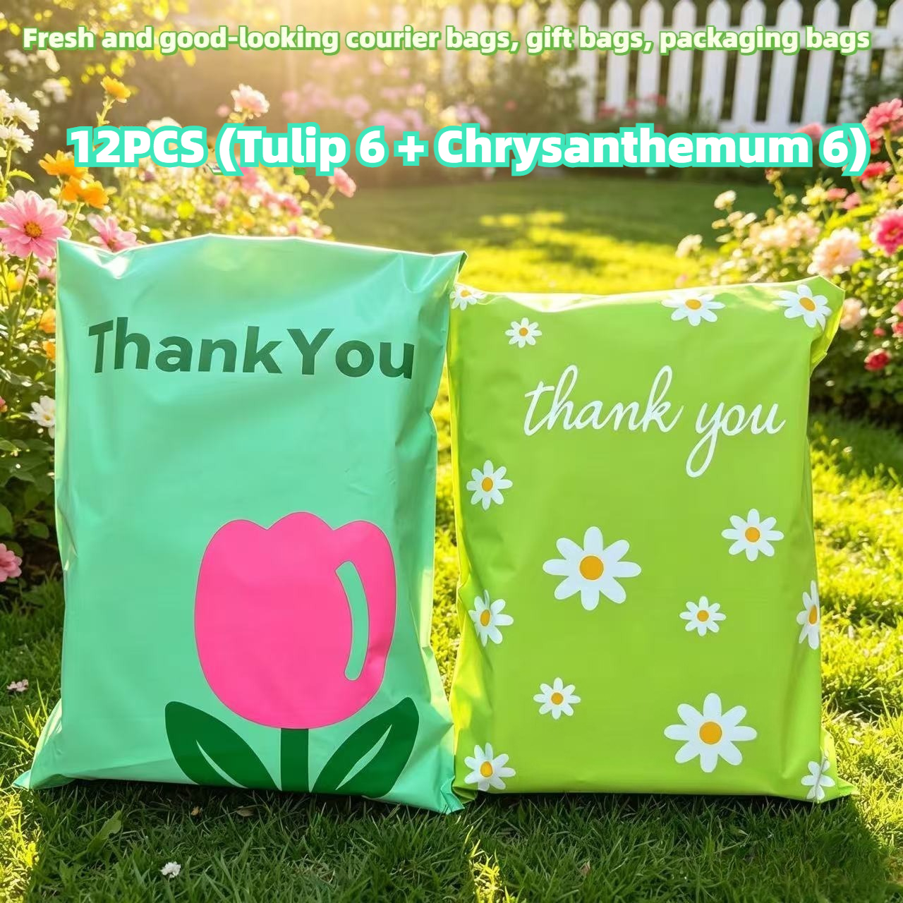 TEMU 12 sacchetti di confezione rapida con motivo "Grazie" (6 tulipani + 6 rugose), sacchetto regalo, per feste di compleanno, matrimoni e spedizioni