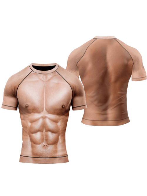 mens 3d muscle print rash breathable quick dry compression suit with camo muscle high short sleeve for bjj boxing fitness outdoor activities suitable for swimming grappling fishing