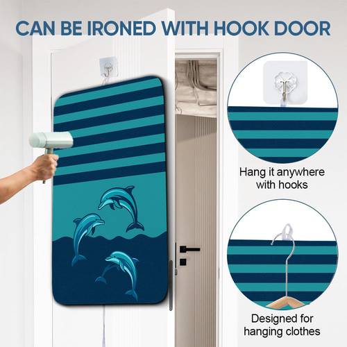 item picture this ironing mat is foldable and portable designed with pattern and a hanging strap you to either hanging or flat rolled or folded for convenient transport making it ideal for home use or travel