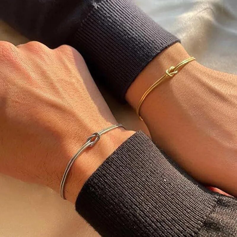 Image of 1pc/2pcs Steel Couple Bracelets, 304 Stainless Steel With 18k Gold Plated Plating, Twisted Knot Bracelets, Suitable For Daily Wear, Gifts For Lovers , Valentine's Day, Couples, Sisters' Bracelets
