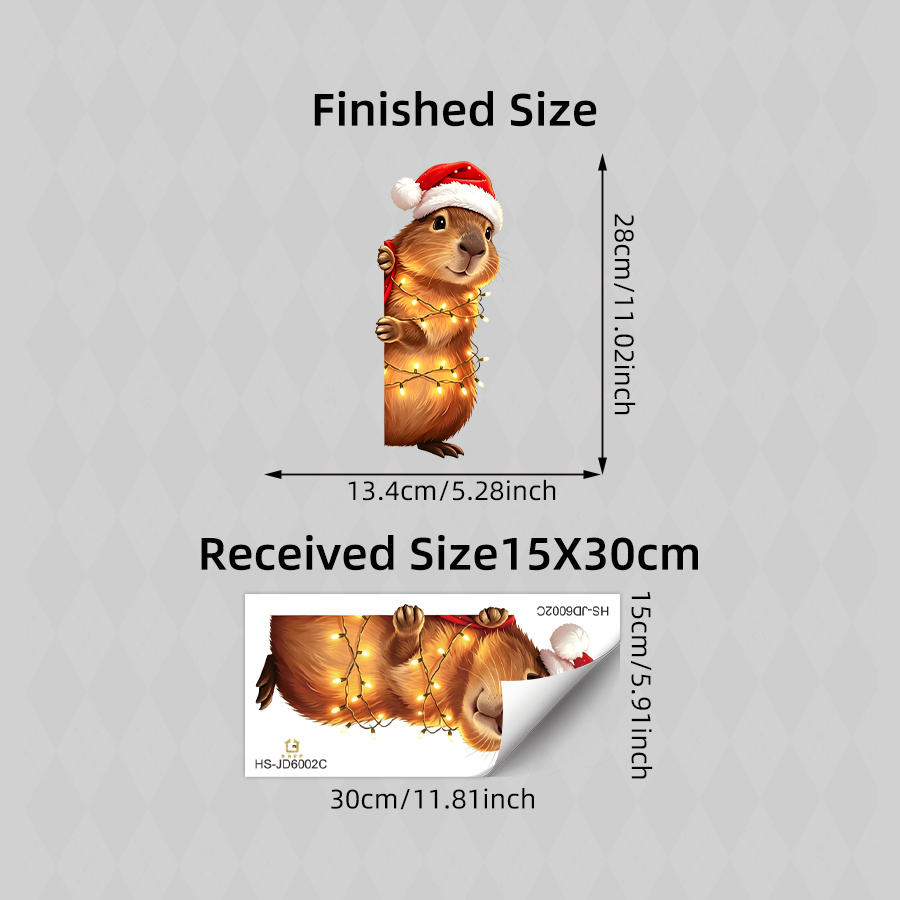 TEMU 1pc Christmas Window Clings Static Decals Cute Capybara With Santa Hat And String Lights Electrostatic Stickers For Glass Windows Removable