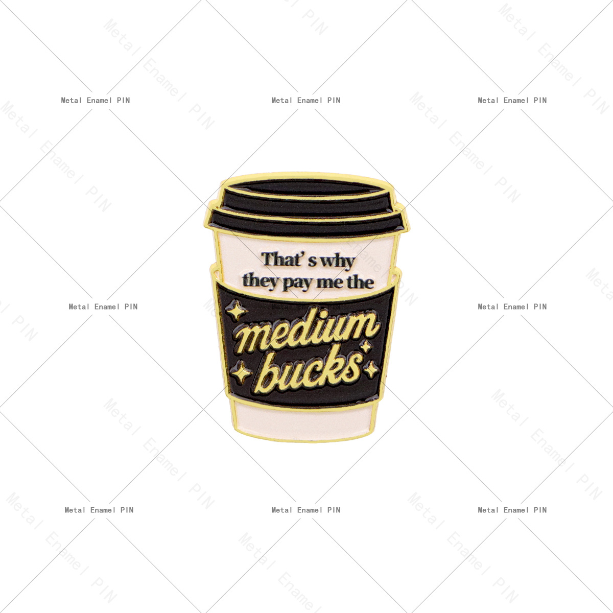 TEMU 1pc Dmlsky Funny Coffee Cup Enamel Pin - " The Medium Bucks" Slogan Lapel Badge, Office Humor Brooch Suitable For Backpacks, Coworker Gifts,