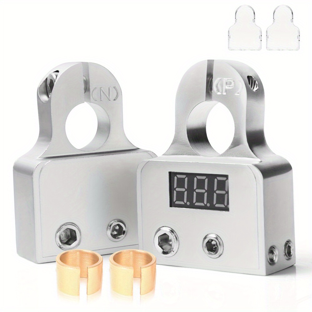 2pcs Battery Terminal Connectors With Voltmeter 0/4/8/ Awg Positive Negative Battery Shim Battery Post Clamp Cable Ends For Auto Marine Boat Trailer